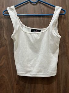 White Ribbed Cropped Tank Top