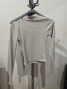 Elegant Beige Long Sleeve Tie-Neck Top