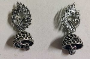 Oxidized Silver Peacock Jhumka Earrings