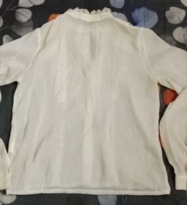 White Lace Trimmed Button-Up Blouse