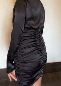 Black Satin Ruched Partywear Mini Dress