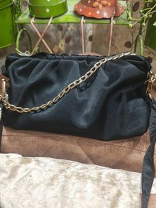 Satin Women Black Sling Bag