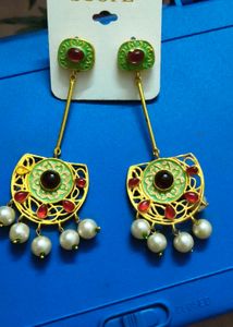Elegant Pearl &amp; Stone Dangle Earrings