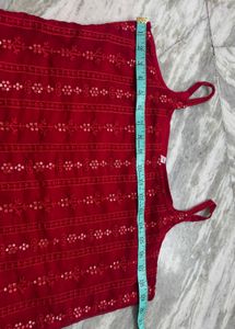 Red Embroidered Cotton Kurta