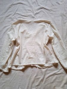Cream Lace Detail V-Neck Blouse