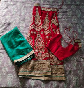 ✨ Red &amp; Green Heavy Embroidered Lehenga ✨