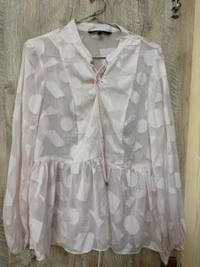 Sheer Geometric Print Peplum Blouse