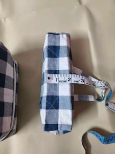 Set of 2 Blue &amp; White Gingham Pouches