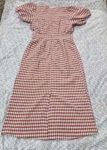Red Checkered Puff Sleeve Dress