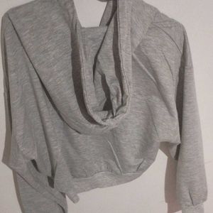 Gray Cropped Zip-Up Hoodie