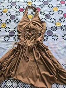 Brown Halter Mini Dress