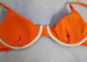Vibrant Orange Ribbed Bikini Top