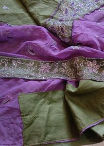 Embroidered green and purple Saree