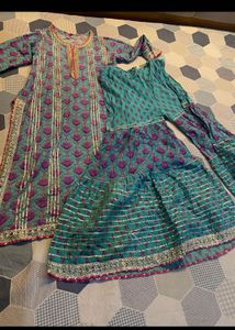 combo of 2  Peach Kurta Set with Dupatta and blue