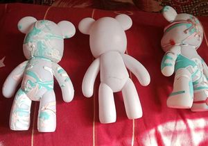 3 Unique Decorative Painted Bear Figurines