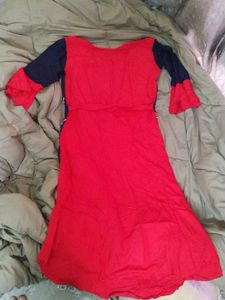 Red Dress with Floral Embroidery