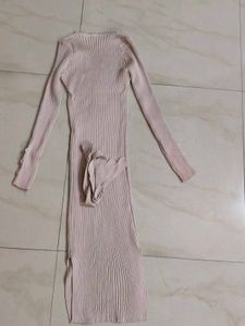 Ribbed V-Neck Midi Dress with Belt