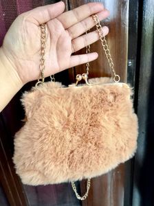 Faux Fur Clutch with Gold Chain