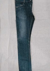 Denim Jeans With Fluffy Striped Top.