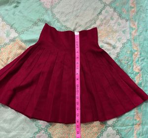 Pleated A-line Skirt - Burgundy