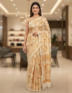 Light Yellow Saree with Abstract Print