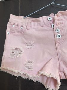 Pink Distressed Denim Shorts