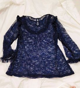 Elegant Navy Lace mesh top