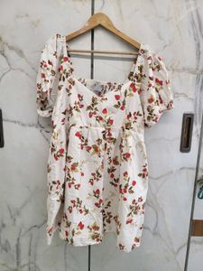 White Strawberry Print Mini Dress