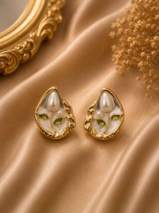 Elegant Pearl Leaf Design Earrings
