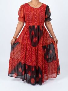 Red & Black Bandhani Print Gown