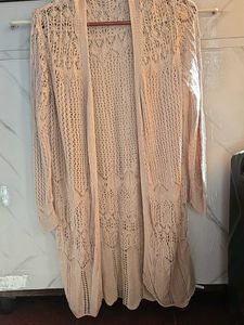 Beige Crochet Long Shrug / Cardigan Only