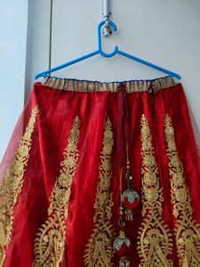Red &amp; Gold Embroidered Lehenga Skirt
