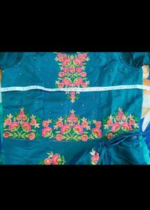 Embroidered Teal Long Gown