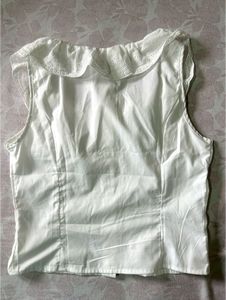White Ruffled Neck Sleeveless Top