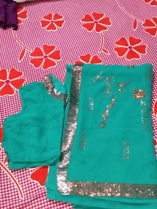 Elegant Teal Saree With Blouse
