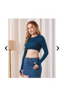 Stylish Teal Cropped Long Sleeve Top