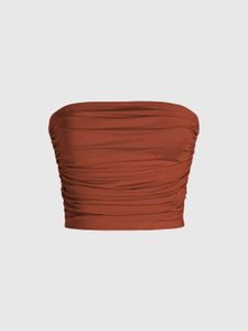 Orange Ruched Strapless Tube Top