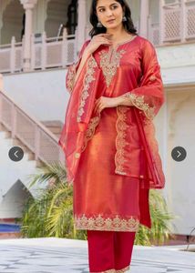 Stunning Red Embroidered Kurta Set
