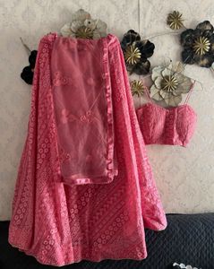 Elegant Pink Chikankari Lehenga Choli