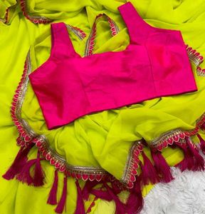 Saree With Readymade Pink Tie-Back Blouse