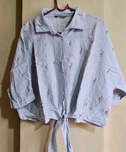 Striped Flamingo Tie-Front Shirt
