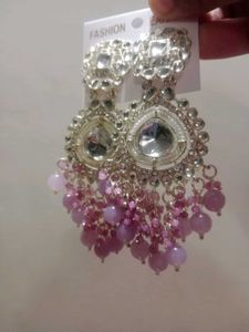 Elegant Lavender Beads Chandbali Earrings