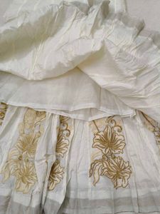 Elegant White &amp; Gold Embroidered Gown