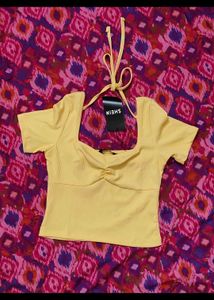 💛Butter Yellow Ribbed Square Neck Top