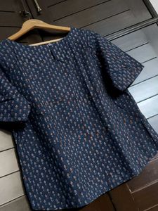 Fabindia Blue Cotton Dabu Printed Arcadian Top