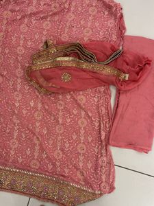pure georgette luchnawi suit with handwork border