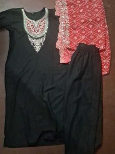 Elegant Black Kurta Set with Red Dupatta