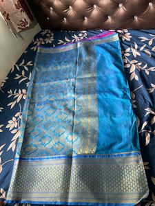 Vibrant Rani Pink Saree with sky blue blouse