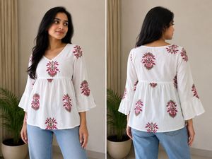 White Printed Flared Sleeve Kurta