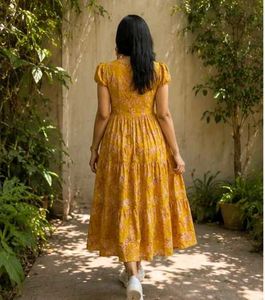 Boho Yellow Floral Maxi Dress-L